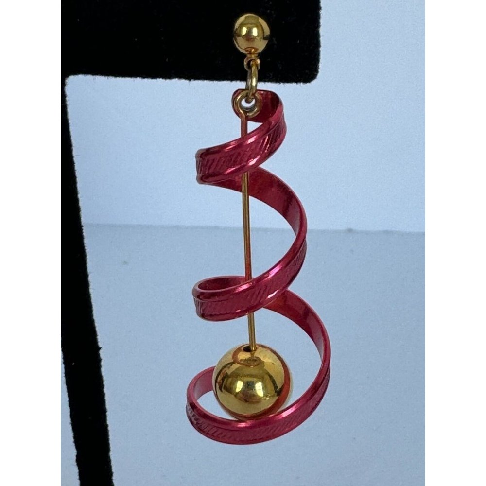 New Years Eve Party Earrings Spiral Dangle Holidays Jewelry Gold Tone Fun - Picture 5 of 6